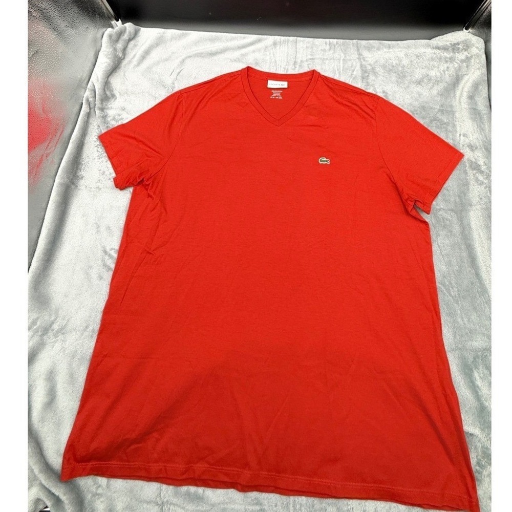 Lacoste Mens Red V-Neck Pima Cotton Regular Fit T-Shirt Size 8 US 3XL